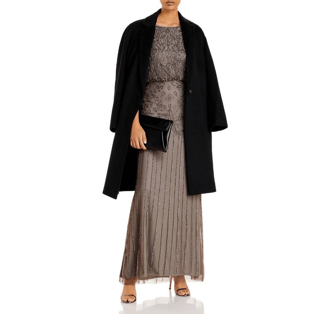 Adrianna Papell Women's Short Sleeve Blouson Beaded Gown - Lead 0